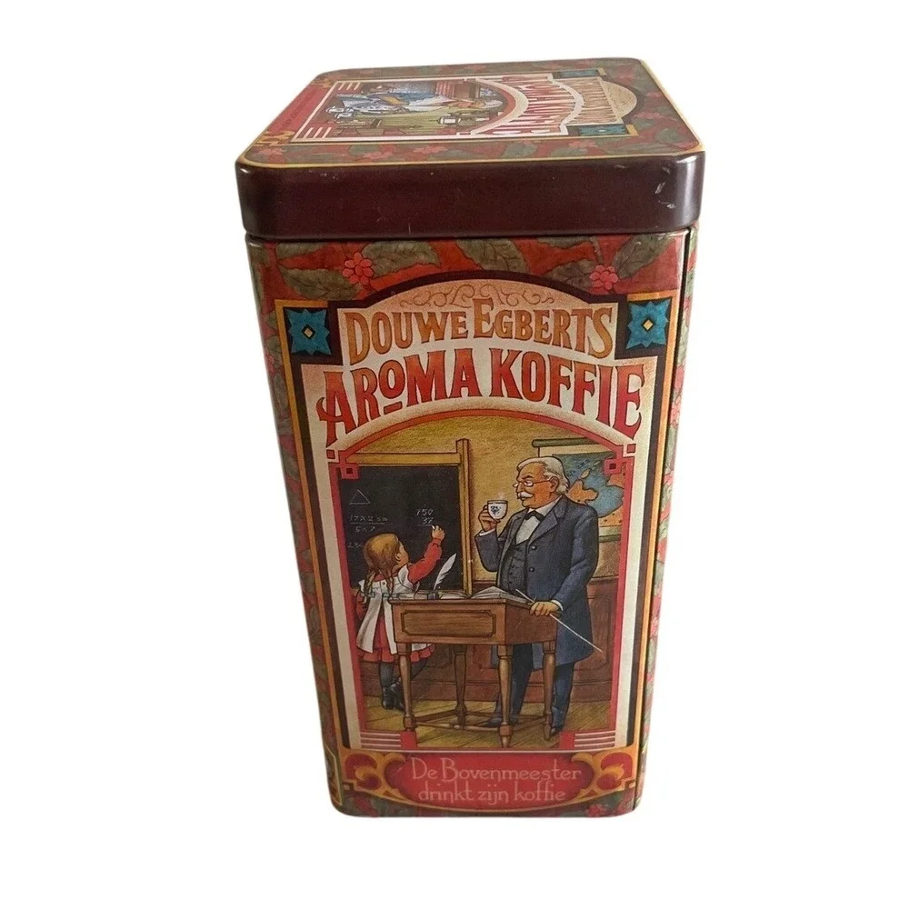 Vintage Douwe Egberts Aroma Koffie Tin De Landman Dutch Coffee Canister Blue Red